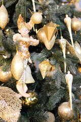 Christmas decorations on the Christmas tree, Christmas decorations, Christmas angel, decorated Christmas tree, toys
