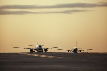 Fototapeta na wymiar Aircraft fleet parked at International airport