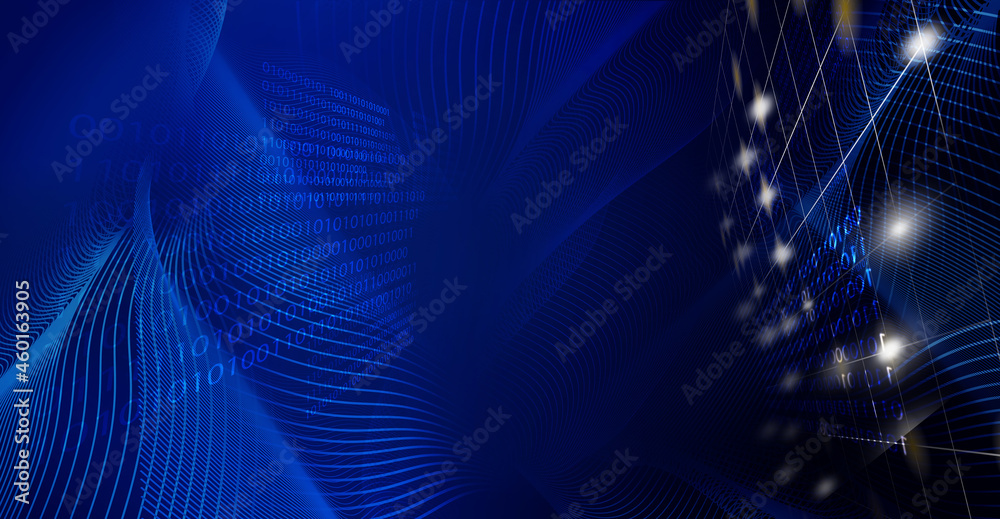 Wall mural abstract digital background with weave line art, big data stream visualization. high speed technolog