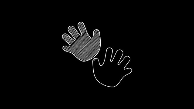 White line Baby hands print icon isolated on black background. 4K Video motion graphic animation