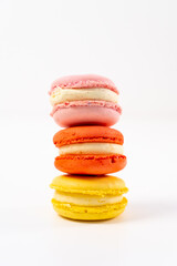 Macaroons on a white background, colorful macaroons french cookies. Macaroons. Gift for March 8th. Valentine's Day