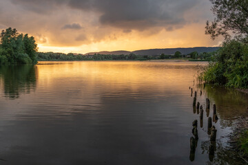 Lake Mittlerer See at sunset in Germany