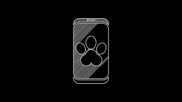 White line Online veterinary clinic symbol icon isolated on black background. Cross with dog veterinary care. Pet First Aid sign. 4K Video motion graphic animation