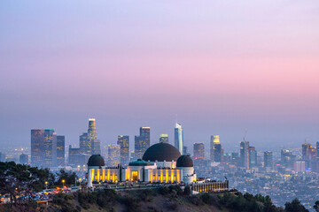 Los Angeles skyline after sunset - Powered by Adobe
