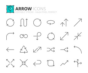 Simple set of outline icons about arrow. Interface elements.