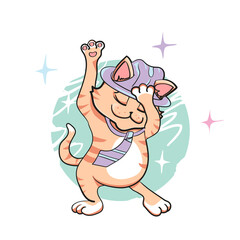 Cheerful dancing ginger cat is a cute print for T-shirts. - obrazy, fototapety, plakaty