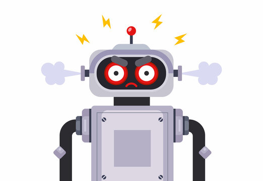 angry killer robot on a white background. Flat character vector illustration