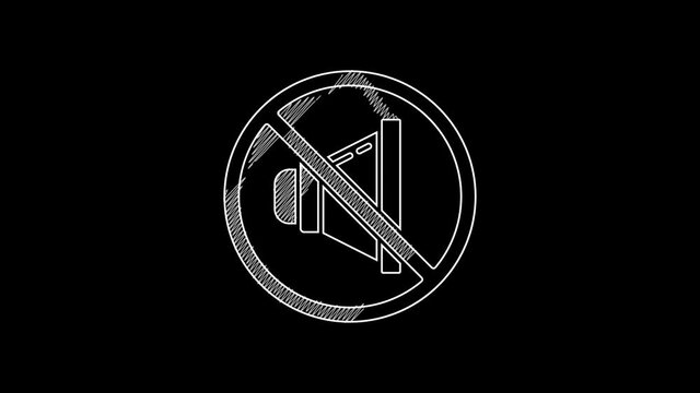 White line Speaker mute icon isolated on black background. No sound icon. Volume Off symbol. 4K Video motion graphic animation