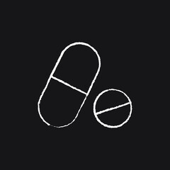 Medical Drugs line Icon design white chalk. Draw a picture on the blackboard.