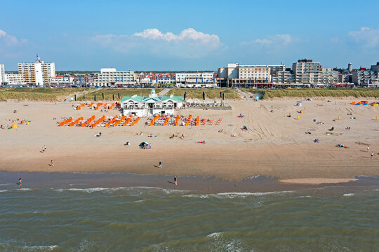 Aerial from the beach in Noordwijk aan Zee in the Netherlands