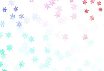Light Green, Red vector background with xmas snowflakes, stars.