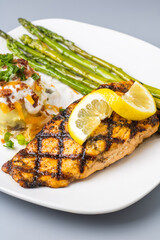 grilled salmon steak with vegetables