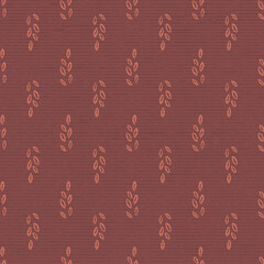 Minimal botanical leaves seamless pattern hand drawn in maroon textured background. Vector illustration. Great for fall, autumn and home decor. Surface pattern design.