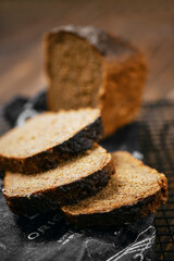 Closeup view of artisan rye bread.