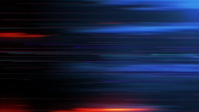 Bright Color Lines Very Fast Motion Design Background Blue Orange Horizontal. Shaking Dynamic Multicolored Trails Backdrop High Speed Technology Concept. Loop-able 3d Animation 4k.