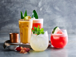 Cold drinks with fruit garnish