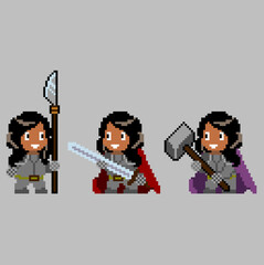 Set of pixel characters in art style