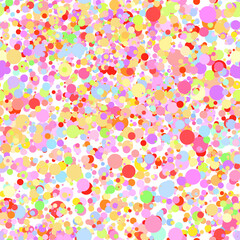 Abstract hand drown polka dots background. White dotted seamless pattern with rainbow circles. Template design for for Birthday, party holiday, banner, textile, fabric. Summer confetti illustration