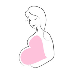 A Pregnant Woman stylised symbol. Hand drawn style logo icon female pregnancy, motherhood, maternity. Pregnant girl with belly. Isolated vector illustration for brochure, healthcare poster, banner	