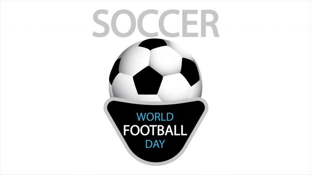 Soccer ball with banner for world football day, art video illustration.
