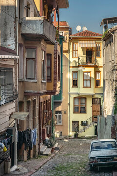 Turkey, Istanbul, Narrow alley and houses in Balat district