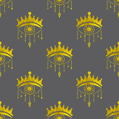 Esoteric golden eyes. Abstract seamless pattern.