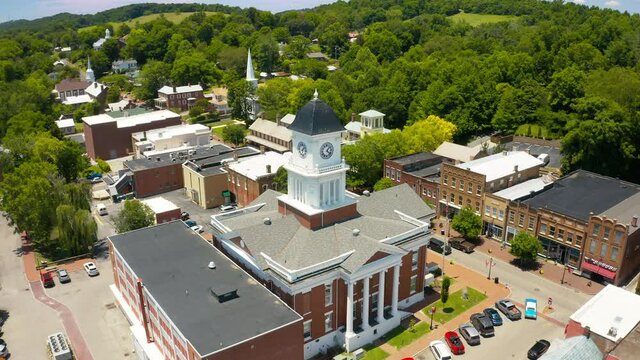 Aerial view of Tennessee's oldest town, Jonesborough and its courthouse. Jonesborough was founded in 1779 and it was the capital for the failed 14th State of the US, known as the State of Franklin