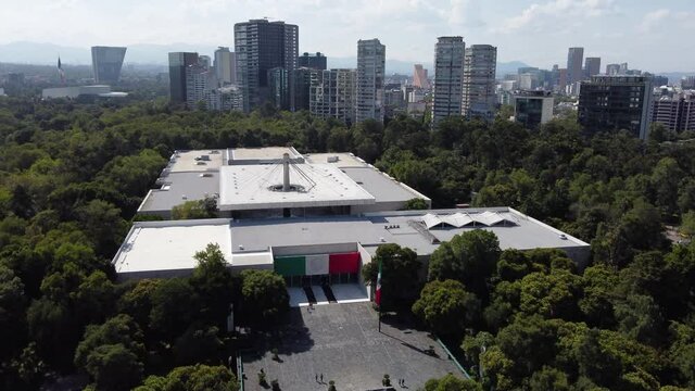 Aerial view of the National Museum of Anthropology located next to Chapultepec park in Mexico City, Mexico.