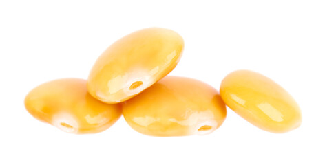 Pickled yellow lupine beans isolated on white background. Tournus, preserved lupinus.