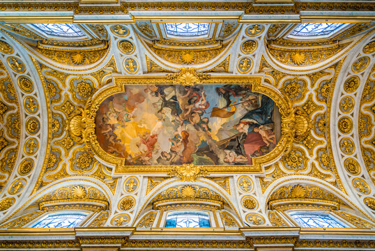 The ceiling of the Church of Saint Louis of the French in Rome, Italy.