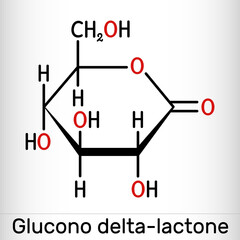 Glucono-delta-lactone, gluconolactone, GDL molecule. It is PHA, polyhydroxy acid, naturally-occurring food additive E575. Skeletal chemical formula