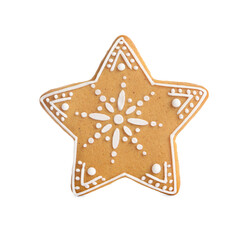 Tasty star shaped Christmas cookie isolated on white