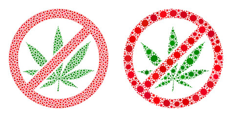 Vector covid composition forbid cannabis created for pandemic wallpapers. Mosaic forbid cannabis is based on icon and it is created with biohazard covid pathogen items.