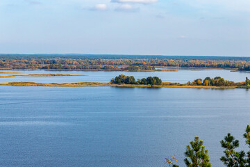 Panorama of Dnieper river near Stayky, Kyiv district, autumn