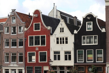 Amsterdam Geldersekade Canal Traditional Houses with Spout and Bell Gables, Netherlands