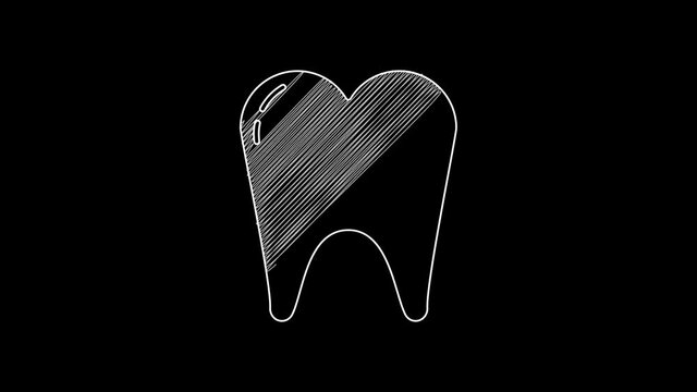 White line Tooth icon isolated on black background. Tooth symbol for dentistry clinic or dentist medical center and toothpaste package. 4K Video motion graphic animation