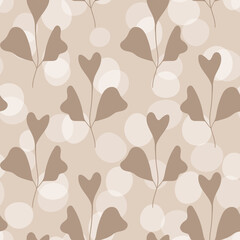 Floral seamless with hand drawn color leaves. Cute autumn background. Tropic beige branches. Modern floral compositions. Fashion vector stock illustration for wallpaper, poster, card, fabric, textile