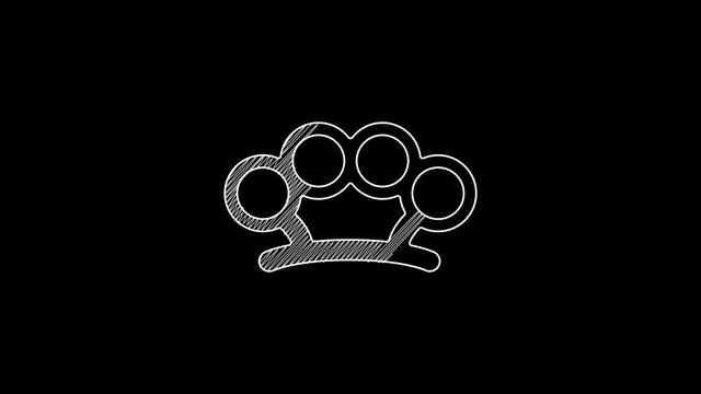 White line Brass knuckles icon isolated on black background. 4K Video motion graphic animation