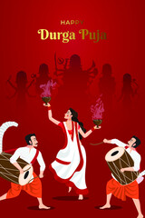 Fototapeta na wymiar illustration of lady performing Dhunchi dance in Happy Durga Puja Subh Navratri 