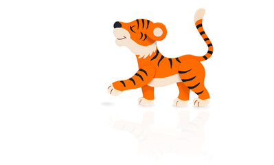 Isolated tiger cub made of plywood on a white background