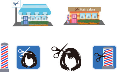 Obraz premium 理容室・美容室の建物・アイコン・マークセット