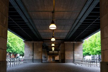 View of the space under the bridge in the city