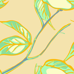 Fototapeta na wymiar Lemon Seamless Pattern. Yellow Gold Psychedelic Citron Motif. Modern Hand Drawn Background. Simple Marker Lime. Botanical Illustration. Vector Summer Citrus Print.