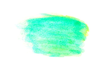 Stain of watercolor paint green and yellow color isolated on white. Background for text and design. Illustration