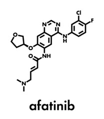 Afatinib cancer drug molecule. Angiokinase inhibitor used in treatment of non-small cell lung cancer Skeletal formula.