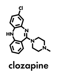 Fototapeta premium Clozapine atypical antipsychotic drug molecule. Neuroleptic medicine used in treatment of schizophrenia. Skeletal formula.