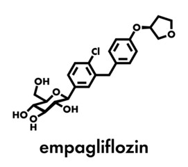 Empagliflozin diabetes drug molecule. Skeletal formula.