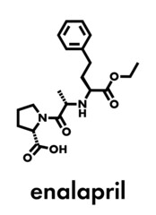 Fototapeta premium Enalapril high blood pressure drug molecule. Angiotensin Converting Enzyme (ACE) inhibitor used in treatment of hypertension. Skeletal formula.