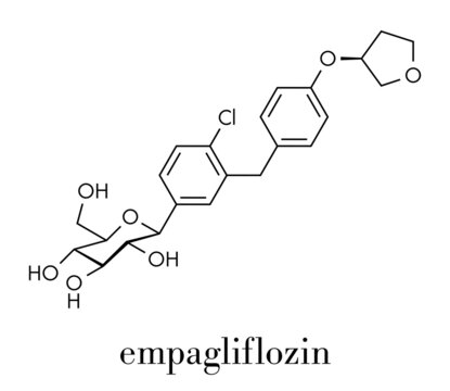 Empagliflozin diabetes drug molecule. Skeletal formula.