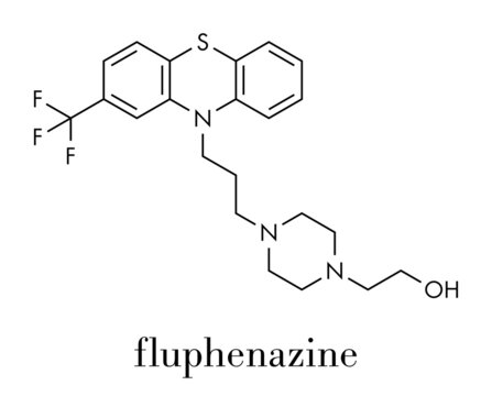 Fluphenazine antipsychotic drug molecule. Skeletal formula.